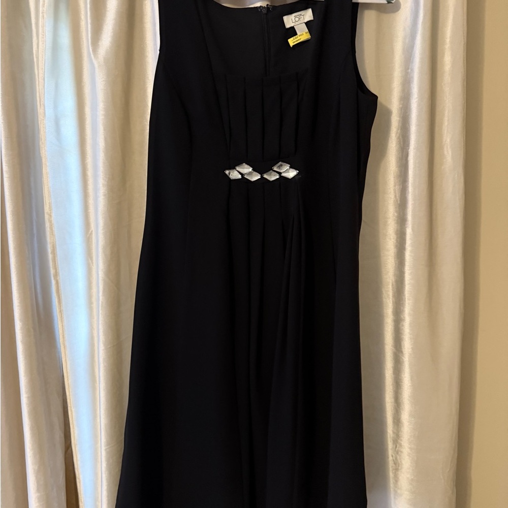 LOFT Black Midi Dress with Silver Accents